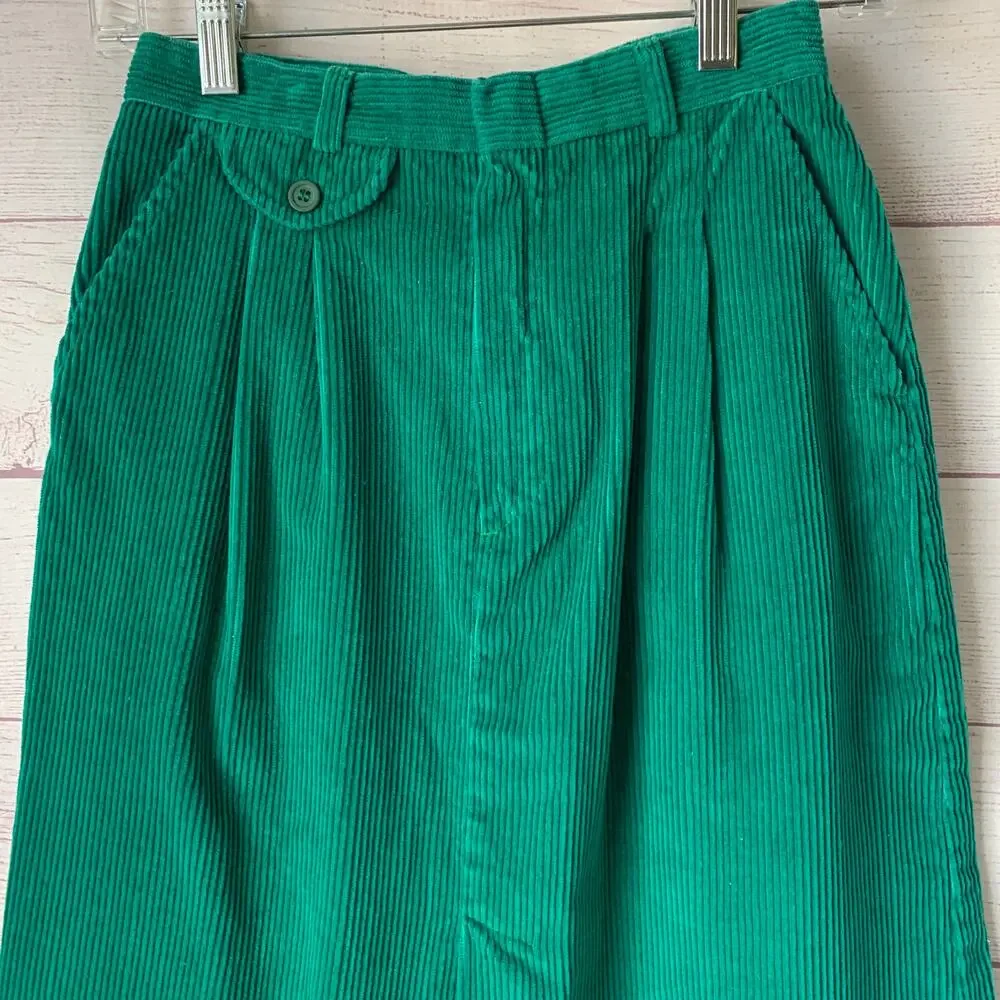 Vintage Langtry Sport Teal Green Corduroy Pencil Skirt Front Slit Size 5/6